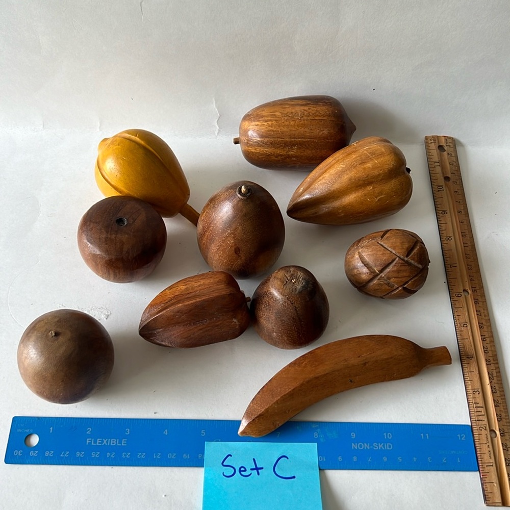 10 piece lot wood wooden fruit MCM vintage vtg monkey wood teak monkeywood